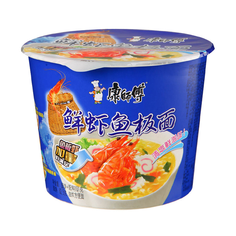 康师傅 经典重现桶鲜虾鱼板面方便面速食快餐 102g/桶