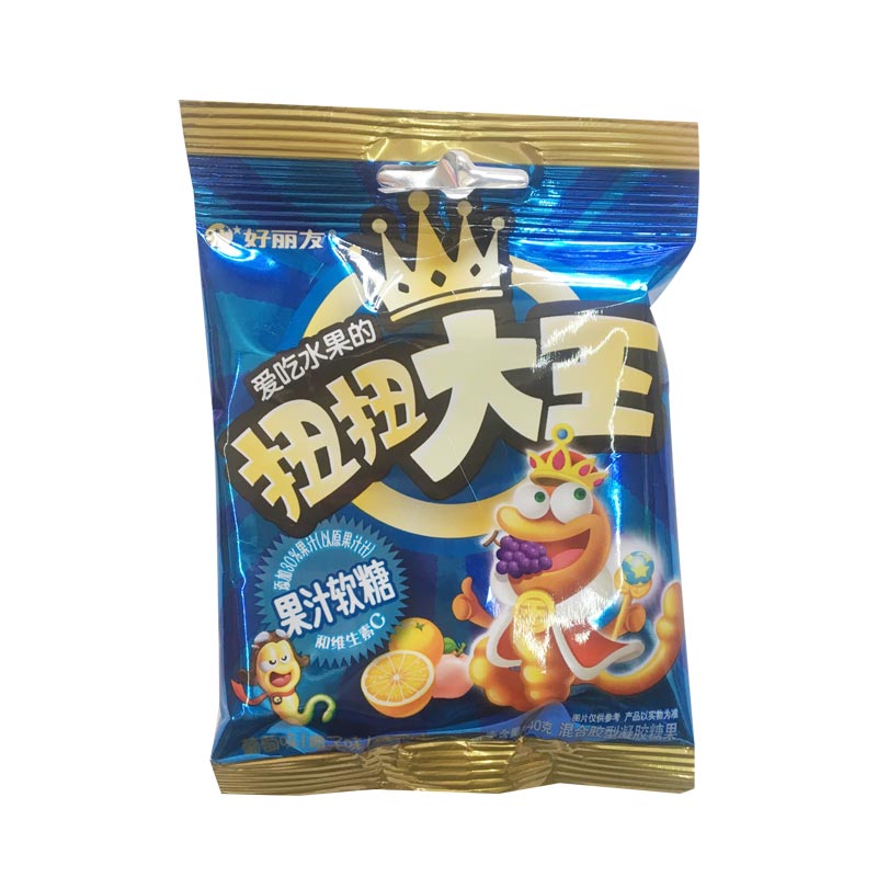 好丽友扭扭大王软糖(葡萄、橙子、桃子味)40g/袋