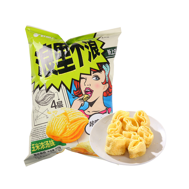 好丽友浪里个浪 玉米浓汤味膨化食品 65g/袋
