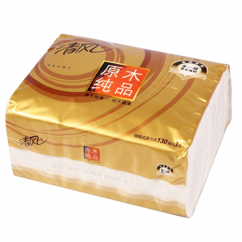 清风 原木金装软抽4层面巾纸1包 100抽/包(新老包装随机...