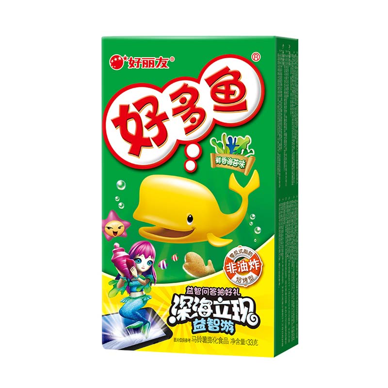 好丽友 膨化食品鲜香海苔味好多鱼零食 33g/盒