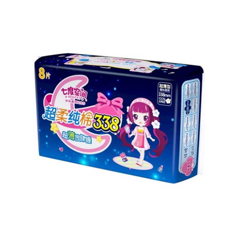 七度空间 少女系列超薄纯棉加长夜用卫生巾 338mm*8片/...