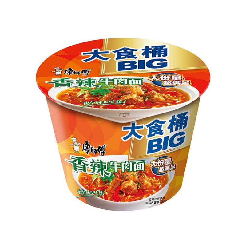 康师傅 大食桶香辣牛肉面方便面速食快餐 143g/桶