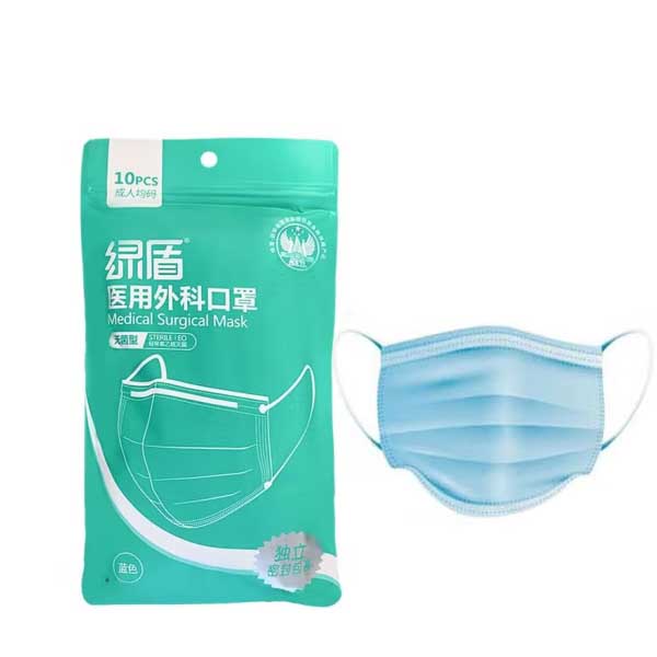 绿盾抗菌平面无纺口罩1只装